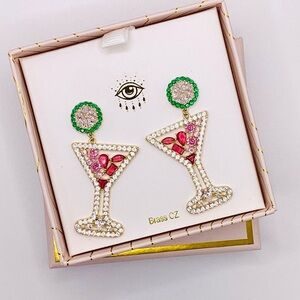 Eye Candy Cocktail Glass Earrings with Green and Pink Gems